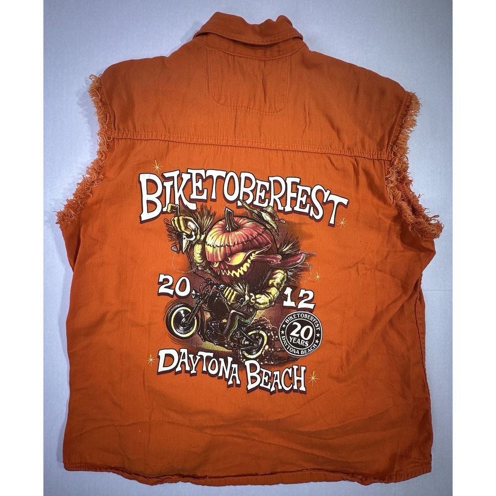 2012 Biketoberfest Daytona Beach Cutoff Shirt XL Pumpkin Rider Hot Leathers